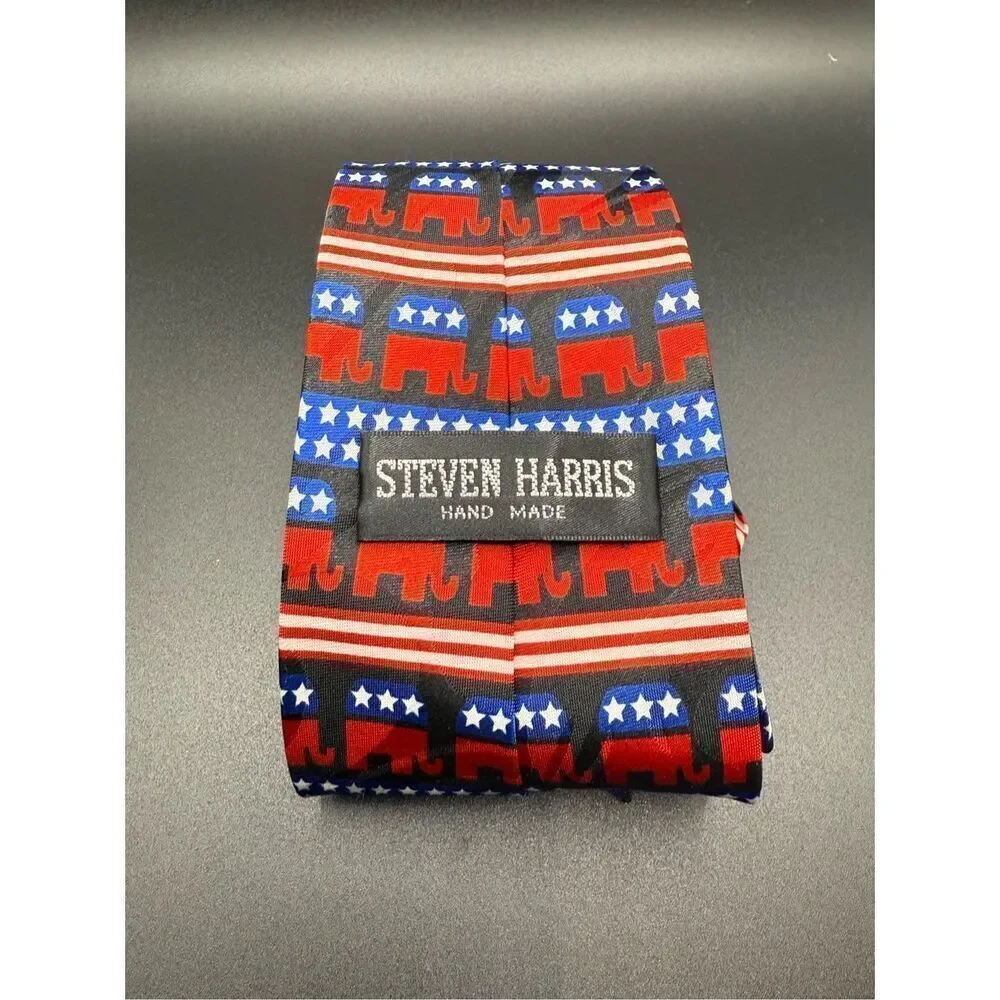 Steven Harris Republican Party Novelty Tie Elephant Red/White/Blue